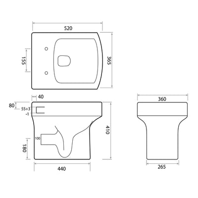 Denza Back To Wall Pan WC and Soft Close Slimline Seat - Floors To Walls