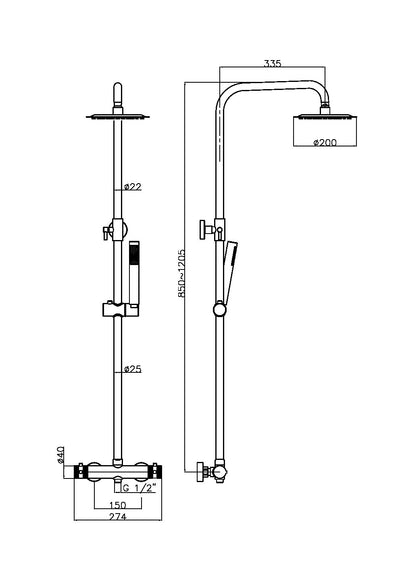 Core Round Rigid Riser Shower - Floors To Walls