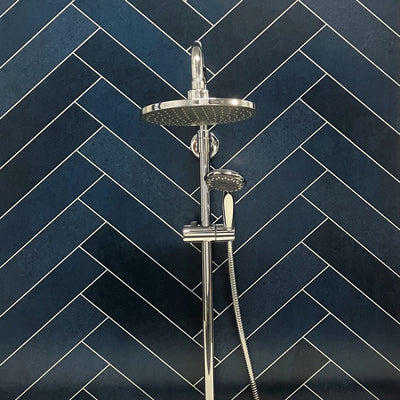 Large Matt Chevron Herringbone Multi Navy - 1m Shower Wall Panelling - Floors To Walls