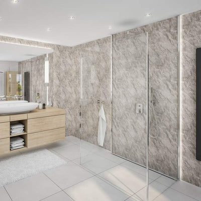 3 Sided Shower Wall Kit - Grey Marble - Floors To Walls