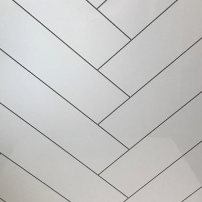 Large High Gloss White Chevron - 1m Shower Wall Panelling - Floors To Walls
