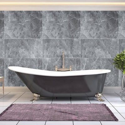 Large Tile Grey Premium - 1m Shower Wall Panelling - Floors To Walls