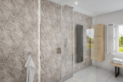 2 Sided Shower Wall Kit - Grey Marble - Floors To Walls