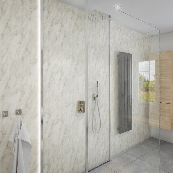 2 Sided Shower Wall Kit - Subtle Grey Marble - Floors To Walls