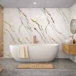 Large Gold Marble 1m Shower Panel Room Image