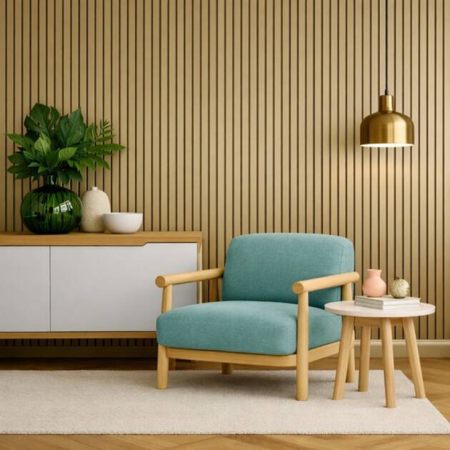 Acoustic Slat Wall Panel Gold Metallic Living Room Space Floors To Walls