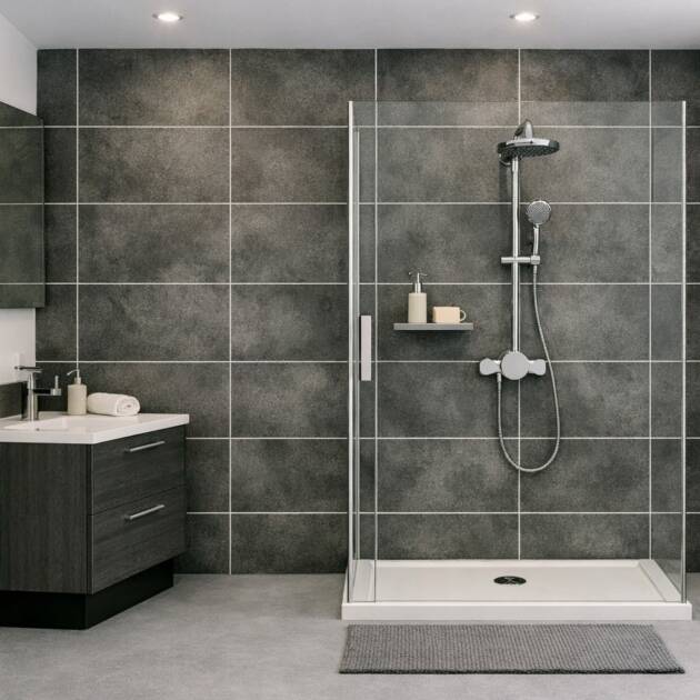 Hexham-Dark-Grey-Stone-Tile-Effect-Grout-line-600mm-2pk-Bathroom-Shower-Wall-Panelling-Scene-Floors-To-Walls-F2W