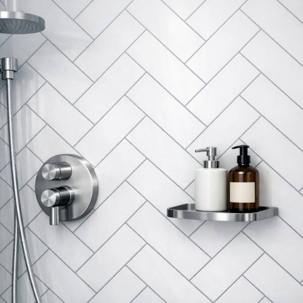 Large White Chevron Shower Panel in Shower Area