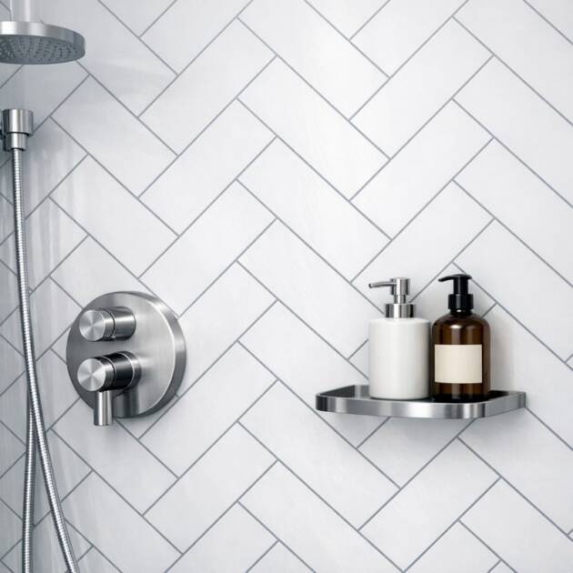 Large White Chevron Shower Panel in Shower Area