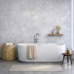 Large Puglia Grey Quartz 1m matt stone marble‑effect shower panel with white grain pattern