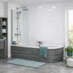 High Gloss White 2 Sided Shower Panel Kit shown in bathroom with shower