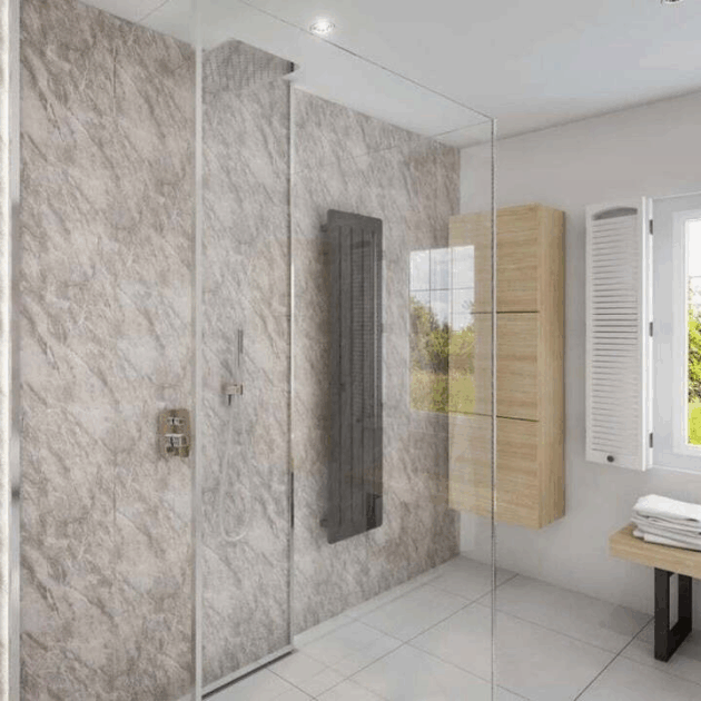 2 Sided Shower Wall Kit - Grey Marble - Floors To Walls