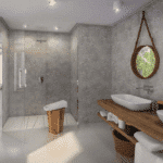 Concrete Shower Panel 2 Sided Kit shown in a shower area