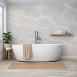 Botticino Marble 1m shower wall panel with gloss cream marble pattern and soft natural veining bathroom scene