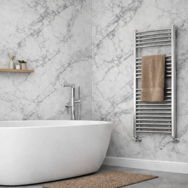 Venatino Marble 1m x 2.4m shower panel with soft marble veining and light stone finish