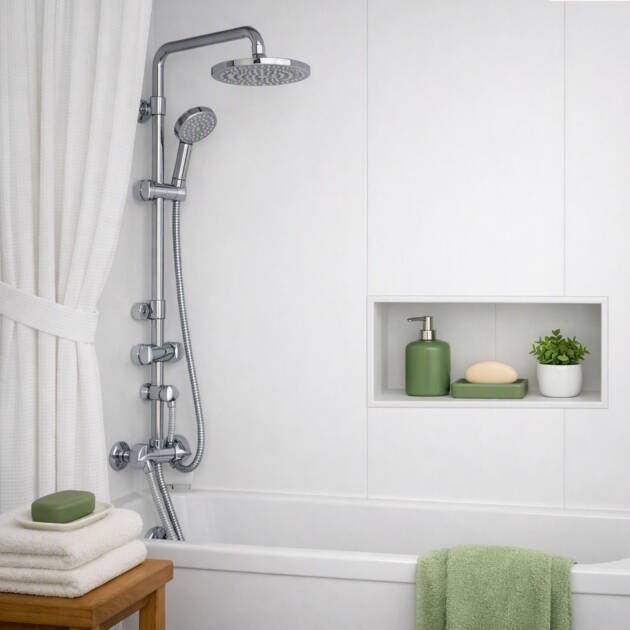 Gloss White Solid STyle SHower Panel 600mm x 2.4m bathroom setting