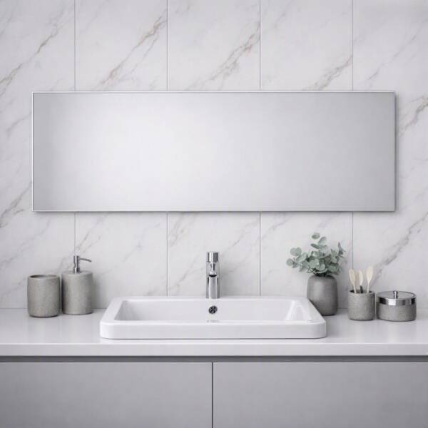 Nova Solid Style Tile Wall Panel White Marble With Grey Brown Marbling Bathroom scene