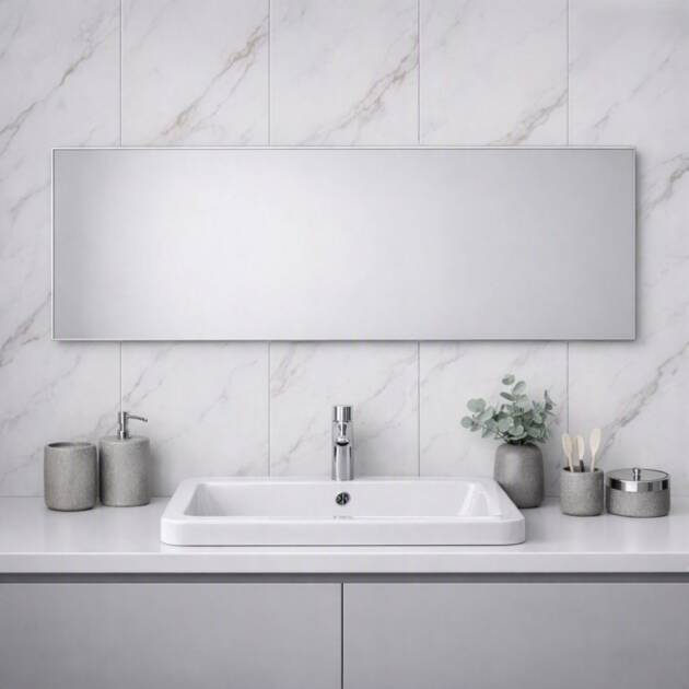 Nova Solid Style Tile Wall Panel White Marble With Grey Brown Marbling Bathroom scene